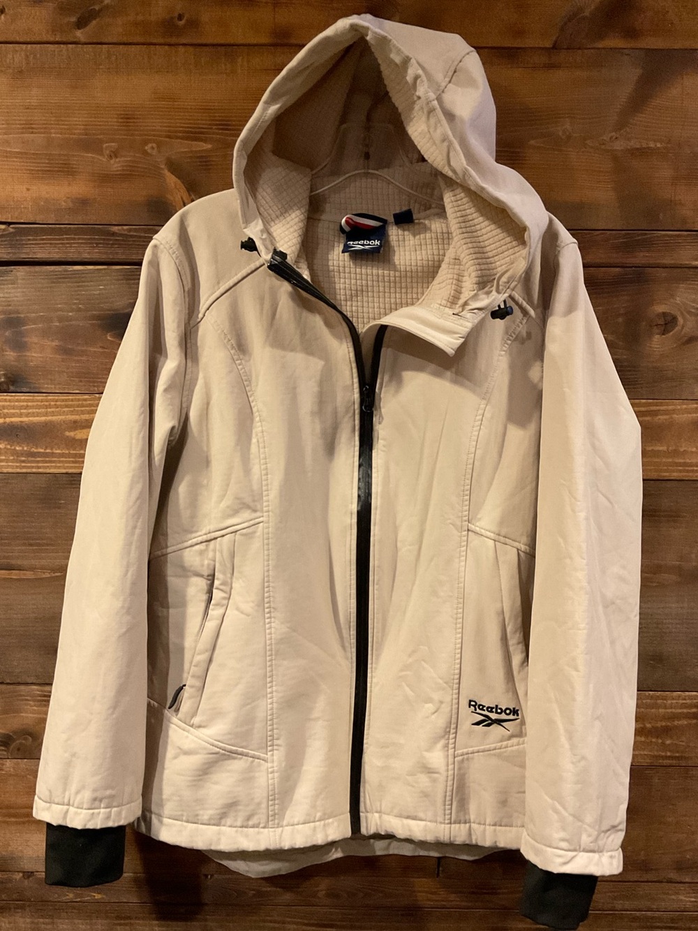 REEBOK Softshell Quilted Lined Beige Hooded Jacket XL Xlarge Womens